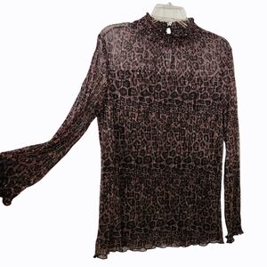 Adrianna Papell Leopard Print Semi Sheer Blouse-size Medium